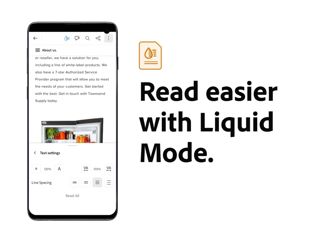 Adobe Acrobat MOD APK make easy to read data in liquid mode