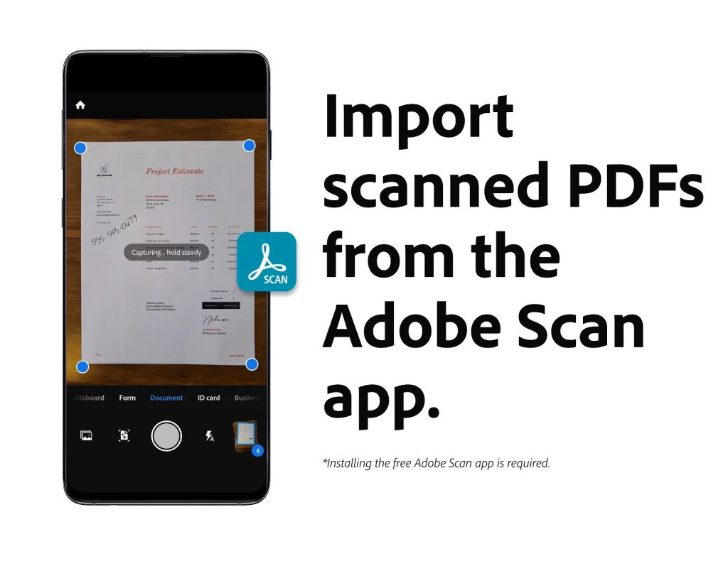 Import scanned PDF files from Adobe Acrobat scan app
